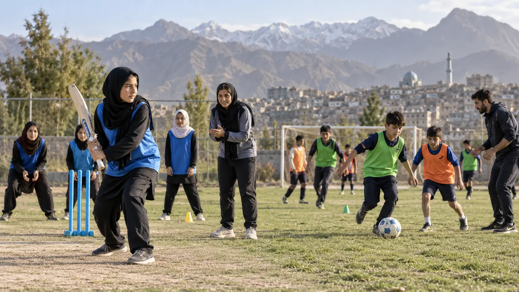 Conceptbeeld van een sportacademie voor jongeren in Afghanistan